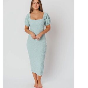 NWOT Endless Blu Seafoam Blakely Textured Midi Dress- XL